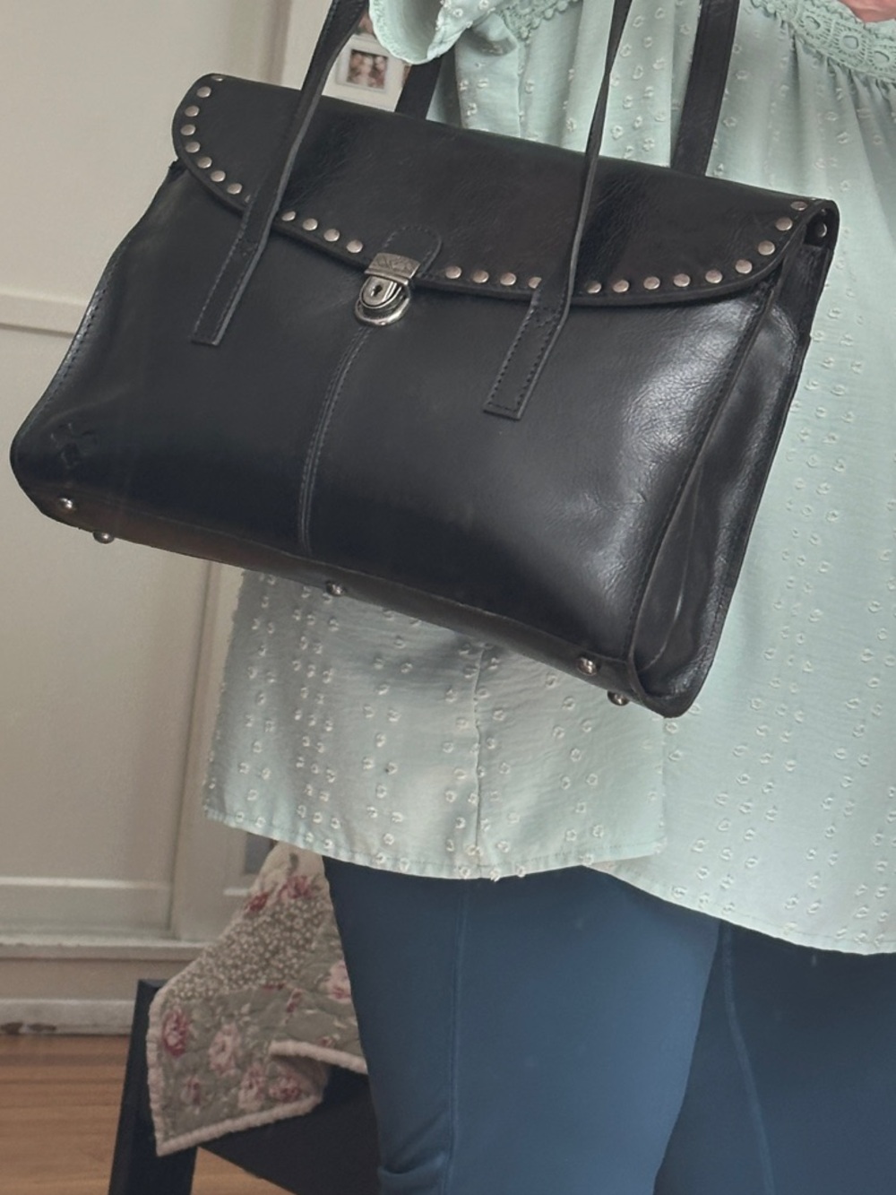 Patricia Nash Verbania Black Stud-Trim Leather Satchel/Shoulder Bag - Picture 11 of 12